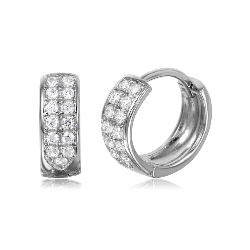 Sterling Silver Rhodium Plated Sustainable Gemstone Huggie Earrings sc ...