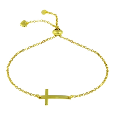 Sterling-Silver-Gold-Plated-Horizontal-Cross-Bracelet-with-Heart-Charms-LC-03-31x-www.LiliesAndCrown.com Fine Jewelry Store Near Me