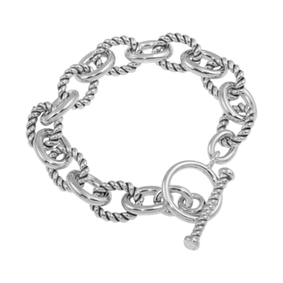 Sterling Silver High Polished Alternating Rope Link Bracelet sc-dash ...