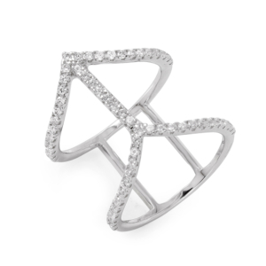 Sterling Silver Rhodium Plated Connecting Chevron Ring - BGR00966